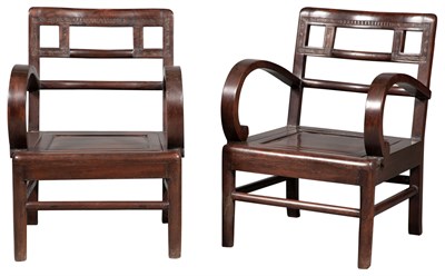 Lot 135 - Pair of Chinese Hardwood Low Armchairs Each...
