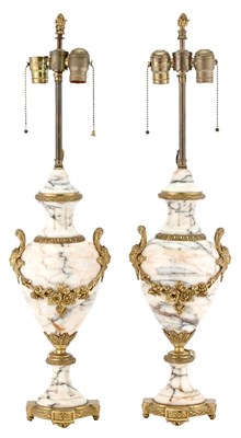 Lot 306 - Pair of Alabaster and Gilt-Bronze Lamps Each...