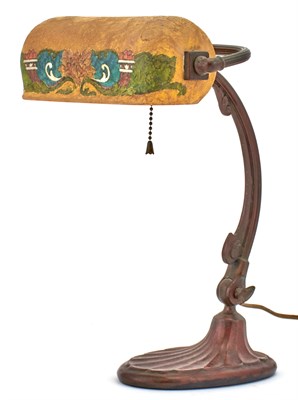 Lot 171 - Handel Co. Patinated Metal and Painted Glass...