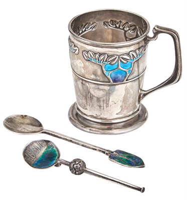 Lot 190 - English Arts and Crafts Enameled Sterling...