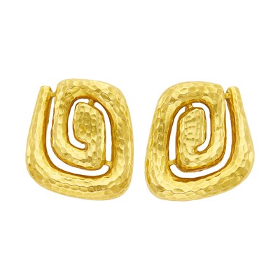 Lot 52 - David Webb Pair of Hammered Gold Earclips