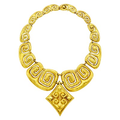 Lot 51 - David Webb Hammered Gold Pendant-Necklace