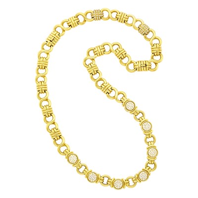 Lot 15 - Long Gold and Diamond Link Necklace/Bracelet Combination