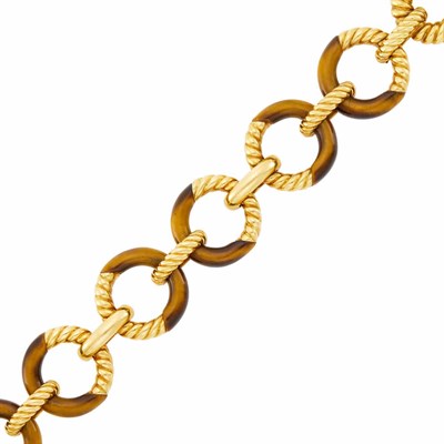 Lot 64 - Van Cleef & Arpels Gold and Tiger's Eye Link Bracelet, France