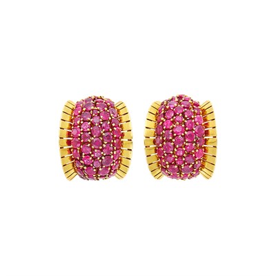 Lot 230 - Van Cleef & Arpels Pair of Gold and Ruby Earclips