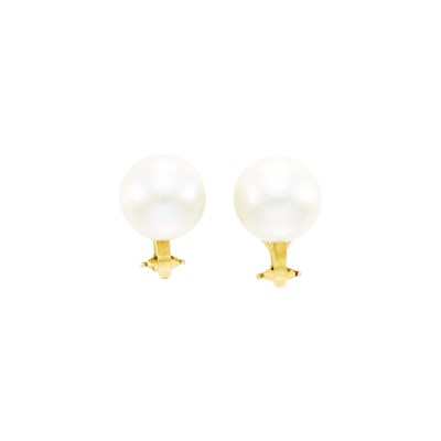 Lot 158 - Pair of White Gold and South Sea Cultured Pearl Earclips