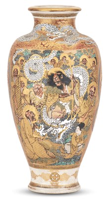 Lot 1229 - A Japanese Satsuma Earthenware Vase Ryozan,...