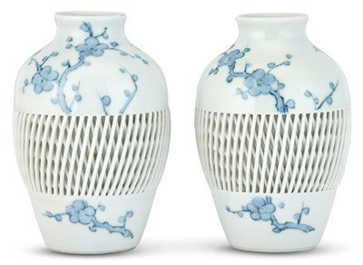 Lot 1230 - A Pair of Japanese Hirado Porcelain Vases...