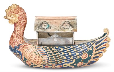 Lot 1231 - A Japanese Satsuma Earthenware Boat-Form...