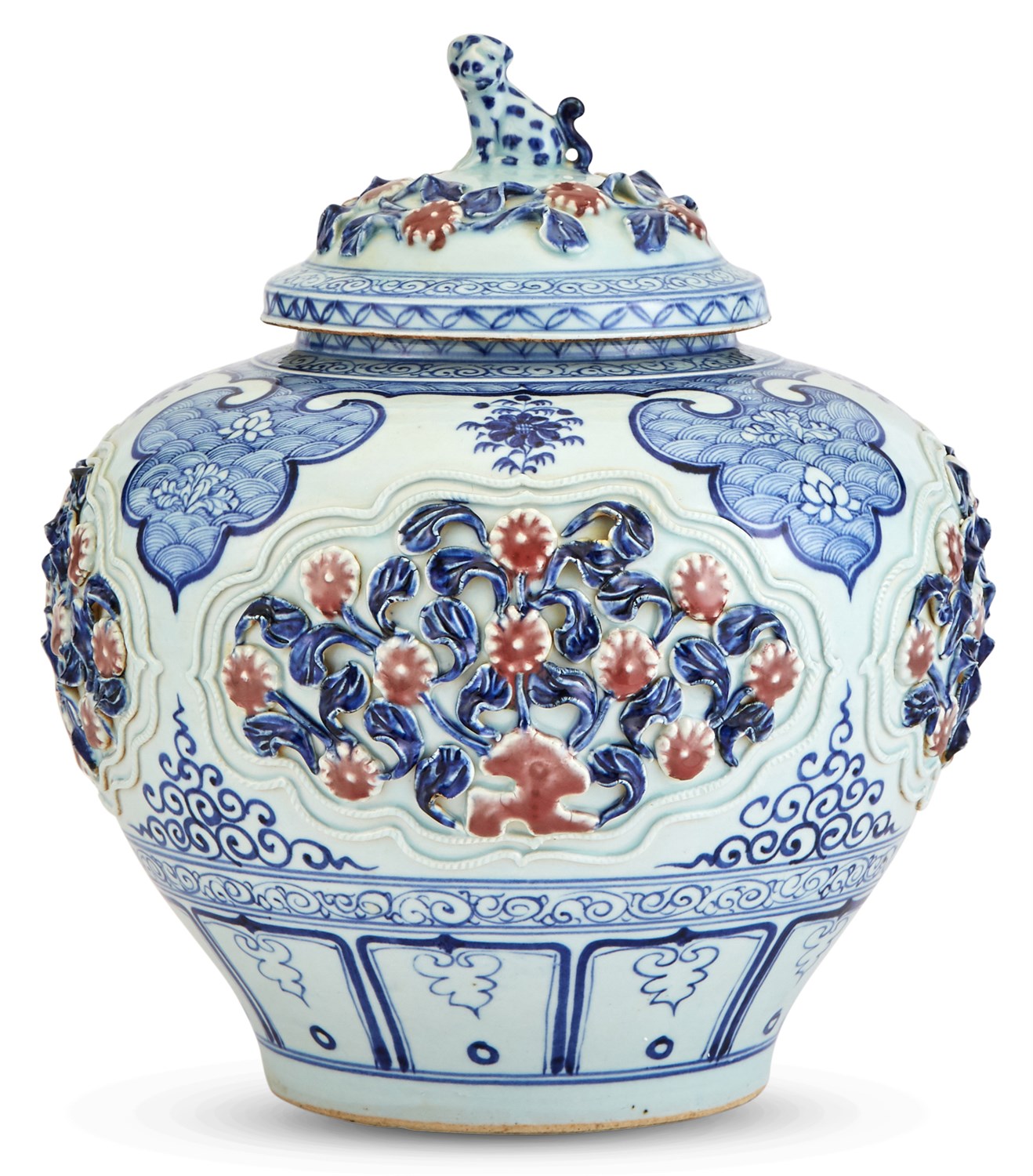 Lot 1180 - A Chinese Blue, White and Iron Red Porcelain...