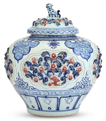 Lot 1180 - A Chinese Blue, White and Iron Red Porcelain...