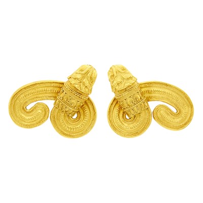 Lot 135 - Ilias Lalaounis Pair of High Karat Gold Chimera Earclips