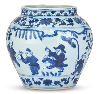 Lot 1110 - A Chinese Blue and White Porcelain 'Boys' Jar...