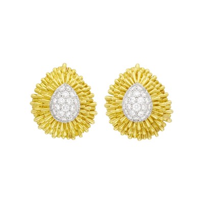 Lot 36 - David Webb Pair of Gold, Platinum and Diamond Earclips