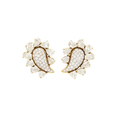 Lot 130 - Pair of Two-Color Gold and Diamond Earclips