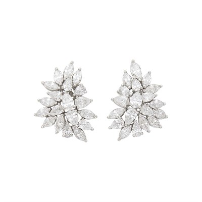 Lot 120 - Pair of Platinum and Diamond Cluster Earclips