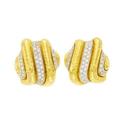 Lot 23 - Andrew Clunn Pair of Gold, Platinum and Diamond Earclips