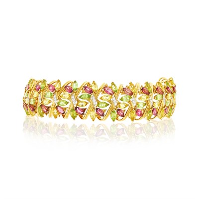 Lot 135 - Tiffany & Co., Schlumberger Gold, Platinum, Colored Stone and Diamond Bracelet