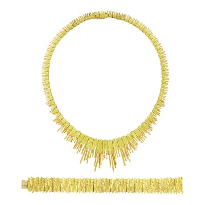 Lot 43 - Two-Color Gold Fringe Necklace and Bracelet, France