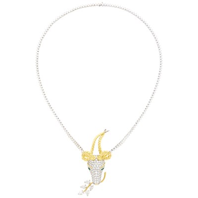 Lot 155 - Tiffany & Co., Schlumberger Gold, Platinum and Diamond 'Gazelle' Pendant with White Gold and Diamond Necklace