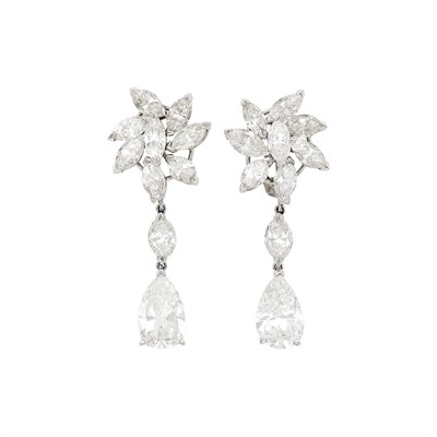 Lot 241 - Pair of Platinum and Diamond Pendant-Earclips