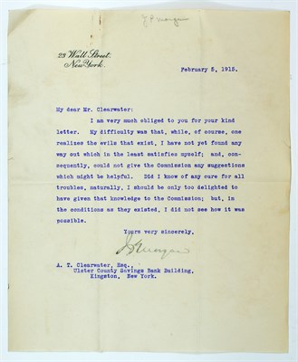 Lot 40 - MORGAN, JOHN PIERPONT Typed letter signed. On...