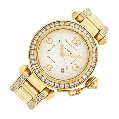Lot 19 - Cartier Gold and Diamond 'Pasha' Wristwatch