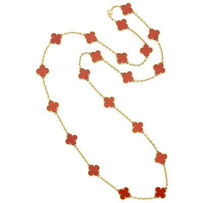 Lot 35 - Van Cleef & Arpels Gold and Carnelian 'Alhambra' Necklace, France