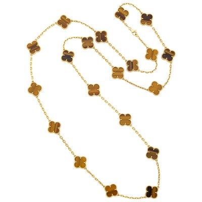 Lot 14 - Van Cleef & Arpels Gold and Tiger's Eye 'Alhambra' Necklace