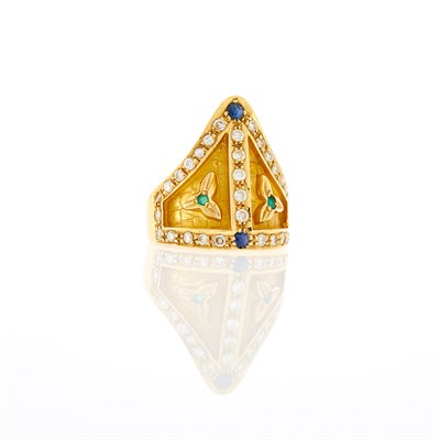 Lot 122 - Ilias Lalaounis Gold, Emerald and Sapphire Ring