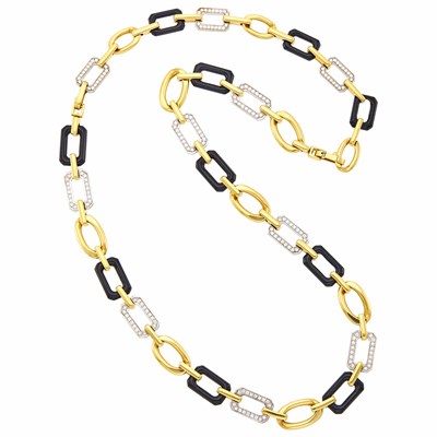 Lot 78 - Chanel Long Two-Color Gold, Diamond and Black Onyx Link 'Premiere' Necklace/Bracelet Combination, France