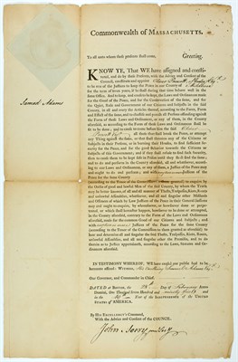 Lot 21 - ADAMS, SAMUEL Printed document signed. Boston:...