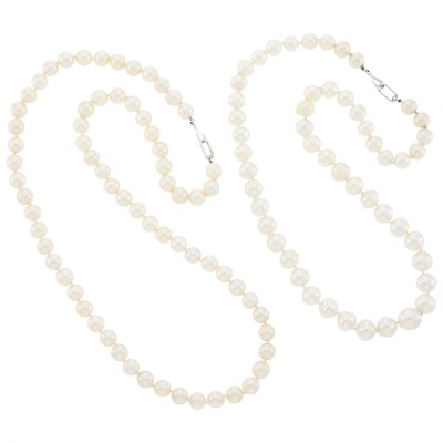 Lot 161 - Two Cultured and Semi-Baroque Pearl Necklaces with White Gold Clasps