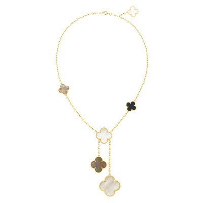 Lot 2 - Van Cleef & Arpels Gold, Black Onyx, and Mother-of-Pearl 'Magic Alhambra' Necklace