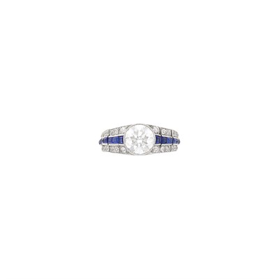 Lot 134 - Flexible Platinum, Diamond and Sapphire Link Ring