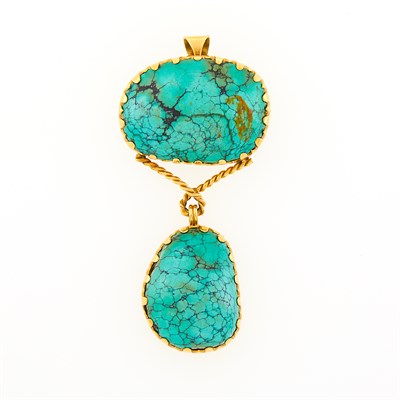 Lot 99 - Gold and Turquoise Pendant-Brooch