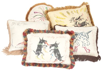 Lot 159 - MANOLO BLAHNIK Five Painted Silk Pillows by...