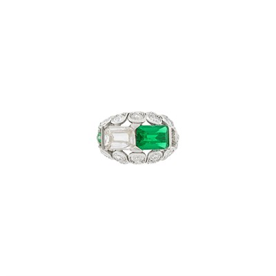 Lot 171 - Platinum, Emerald and Diamond Ring, France