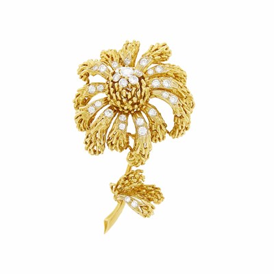 Lot 17 - Van Cleef & Arpels Gold and Diamond Flower Clip-Brooch, France
