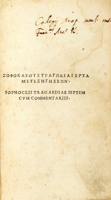 Lot 106 - [EARLY PRINTING] SOPHOCLES. [Title in Greek]....