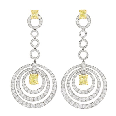 Lot 161 - Graff Pair of Platinum, Gold, Diamond and Colored Diamond Pendant-Earclips