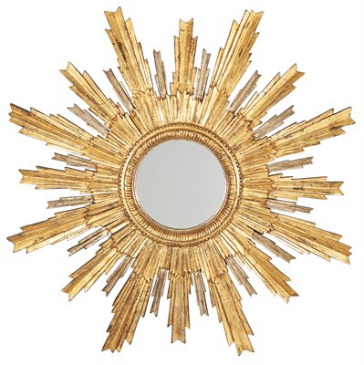 Lot 236 - Palladium Leafed and Giltwood Sunburst Mirror...