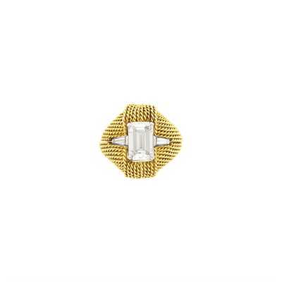 Lot 111 - Platinum and Diamond Ring with Rope-Twist Gold Jacket