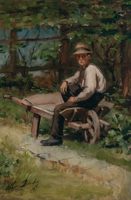 Lot 1008 - Leon Delachaux Swiss, 1850-1919 Boy on a...
