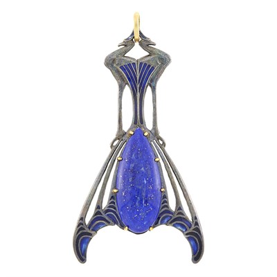 Lot 50 - René Lalique Art Nouveau Silver, Lapis and Enamel Pendant, France