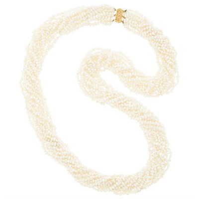 Lot 1288 - Multistrand Freshwater Pearl Strand with Gold Clasp