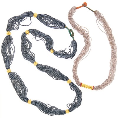 Lot 1228 - Multistrand High Karat Gold and Hematite Bead Necklace and High Karat Gold and Glass Bead Necklace