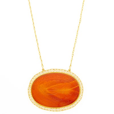 Lot 1224 - High Karat Gold and Carved Carnelian Pendant with Chain Necklace