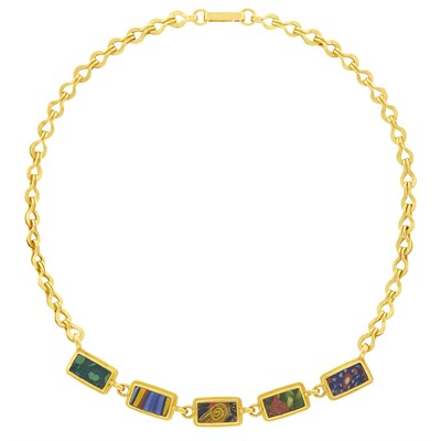 Lot 16 - High Karat Gold and Colored Glass Necklace