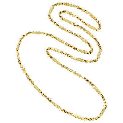 Lot 5 - Long Gold and Turquoise Chain Necklace